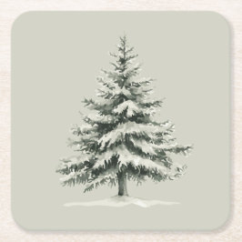 Pine Tree Covered with snow Underlägg Papper Kvadrat