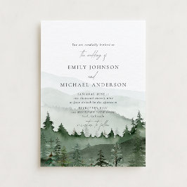 Pine Tree, Foggy Mountains Rustic Wedding  Inbjudningar