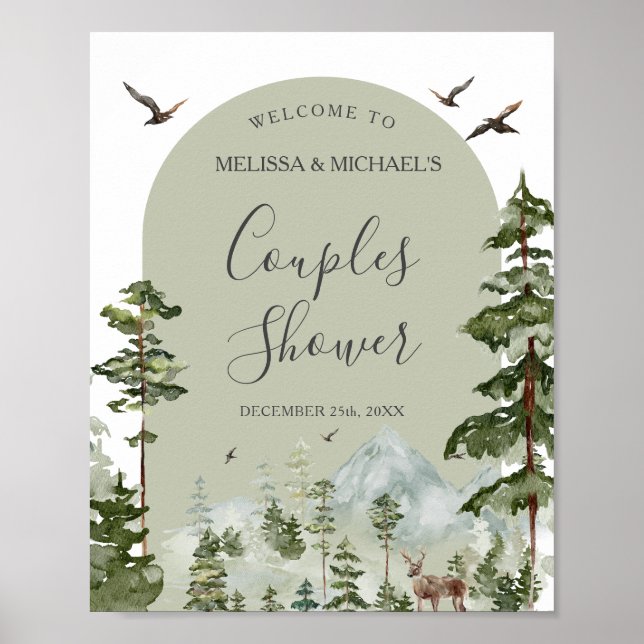 Pine Tree Forest Mountain Couple Shower Welcome Poster (Framsidan)