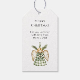 Pine Tree Green Plaid Christmas Angel  Presentetikett