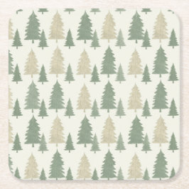 Pine Tree Silhouette Christmas Pattern Underlägg Papper Kvadrat