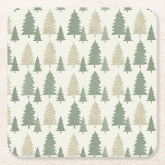 Pine Tree Silhouette Christmas Pattern Underlägg Papper Kvadrat