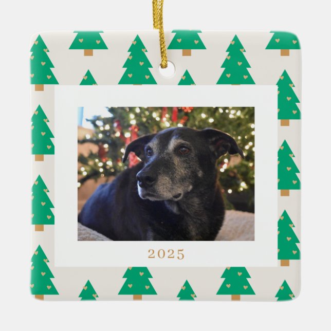 Pine Trees Holiday Photo Julgransprydnad Keramik (Framsida)