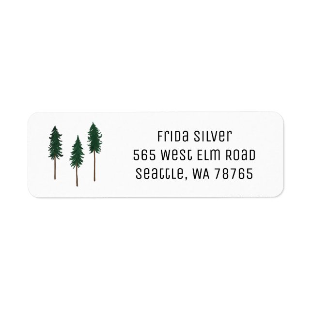 Pine Trees Minimalist CUSTOM Holiday Address Returadress Etikett (Framsidan)