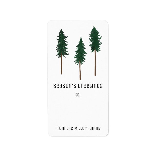 Pine Trees Minimalist CUSTOM Holiday TO FROM Gift Adressetikett (Framsidan)