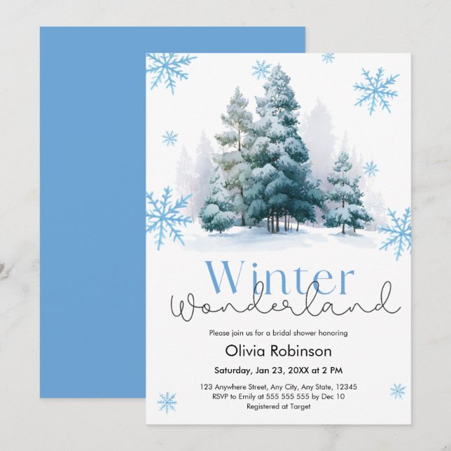 Pine Winter Wonderland Snowflakes Bridal Shower  Inbjudningar (Fram/baksida)