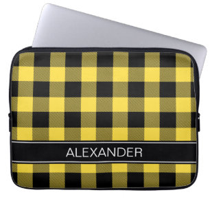 Pineale Black Buffalo Check Play Namn Monogram Laptop Sleeve