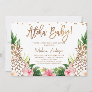 Pineapple Aloha Baby Baby Shower för tropisk Blomm Inbjudningar