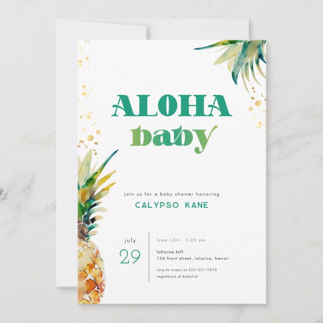 Pineapple Aloha Baby Tropical Baby Shower Inbjudan (Framsida)