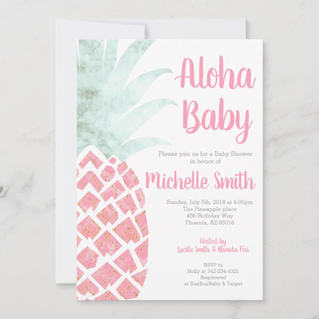 Pineapple Aloha Summer Tropical Fruit Baby Shower Inbjudningar (Framsida)