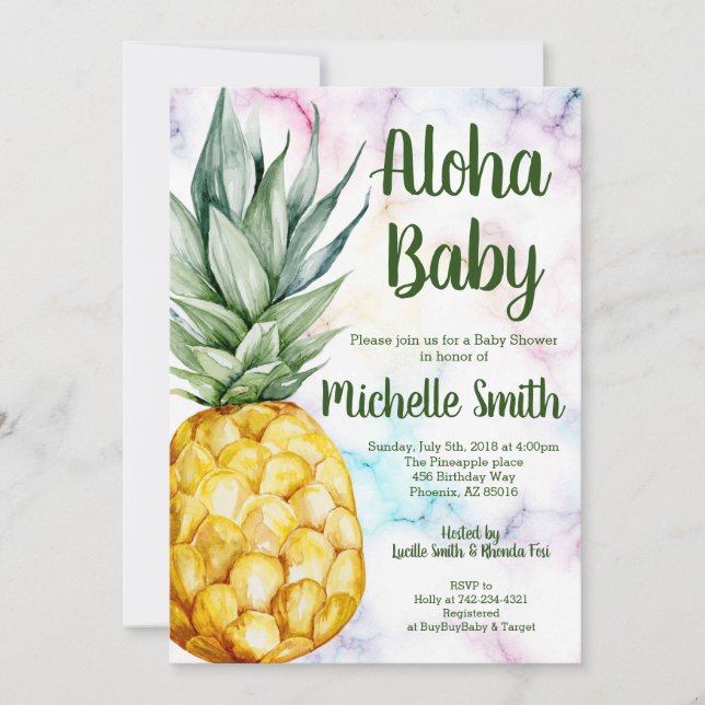 Pineapple Aloha Summer Tropical Fruit Baby Shower Inbjudningar (Framsida)