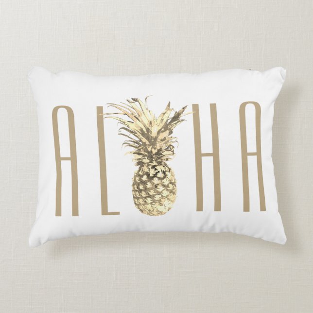 Pineapple Aloha Tropical Taupe Typografi Prydnadskudde (Framsidan)