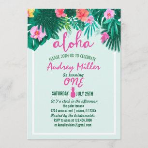 PINEAPPLE ALOHA tropiska blommor Födelsedag Inbjudningar