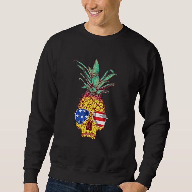 Pineapple American Flagga Sunglass 4:e juli Boy Lång Ärmad Tröja (Framsida)