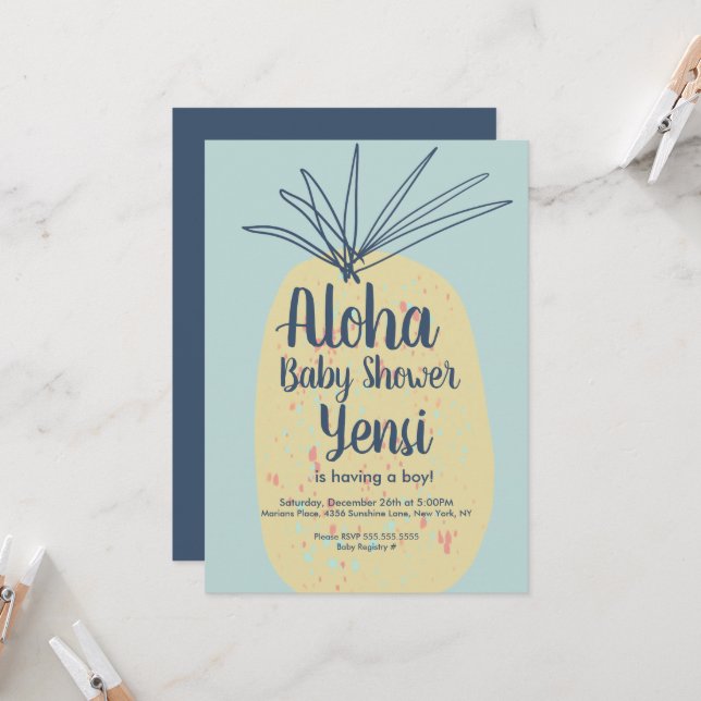 Pineapple Art Baby Shower Tropical Summer Aloha (Fram/Back In Situ)