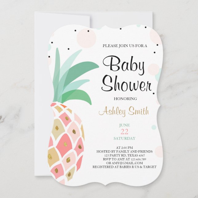 Pineapple Baby dusch-inbjudan Tropical Möhippa Inbjudningar (Framsida)