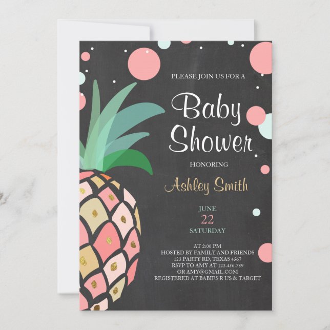 Pineapple Baby dusch-inbjudan Tropical Möhippa Inbjudningar (Framsida)