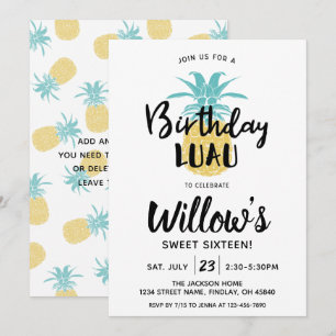 Pineapple Birthday Luau Party, alla åldrar Inbjudningar
