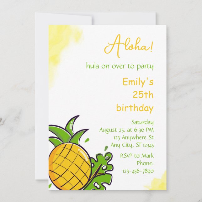 Pineapple birthday party invitation template inbjudningar (Framsida)