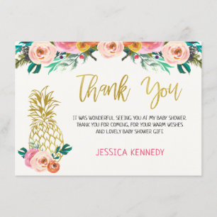 Pineapple Blommigt Baby Shower Tack för ditt kort