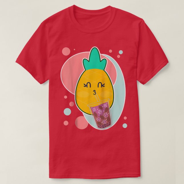 Pineapple Boba Tea Bubble Milk Tea Cute Cartoon Fr T Shirt (Design framsida)