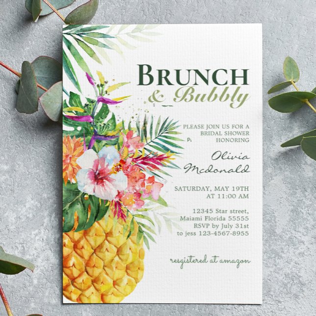 Pineapple Brunch & Bubly (tropisk Blommigt) Inbjudningar (Skapare uppladdad)