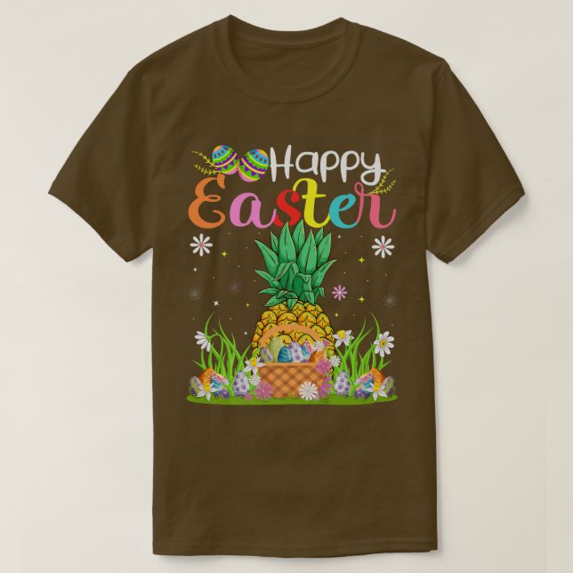 Pineapple Bunny Egg Hunting Funny Pineapple Lyckli T Shirt (Design framsida)
