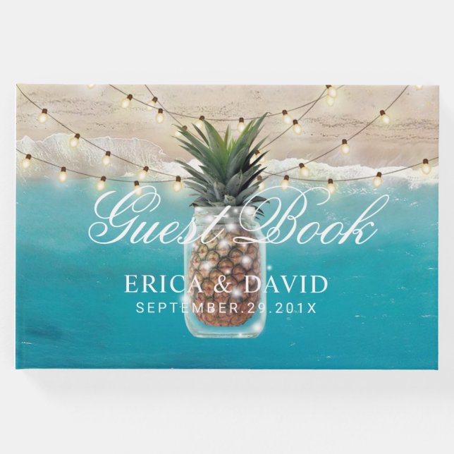 Pineapple Burk String Ljus Tropical Beach Wedding Gästböcker (Framsida)
