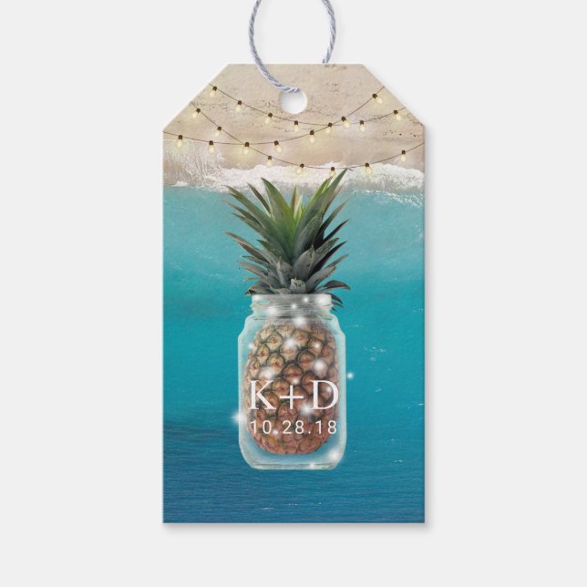 Pineapple Burk String Ljus Tropical Beach Wedding Presentetikett (Framsidan)
