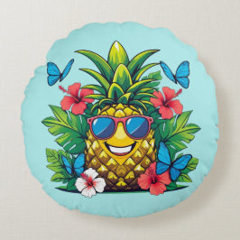 Pineapple Butterfly Hibiscus Vibes Rund Kudde