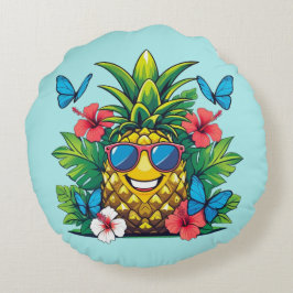 Pineapple Butterfly Hibiscus Vibes Rund Kudde