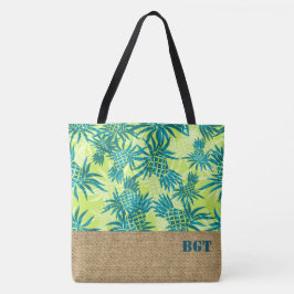 Pineapple Camo Monogram Hawaiian Beach Bag Tygkasse