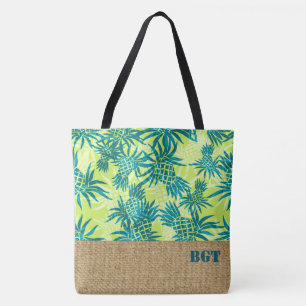 Pineapple Camo Monogram Hawaiian Beach Bag Tygkasse