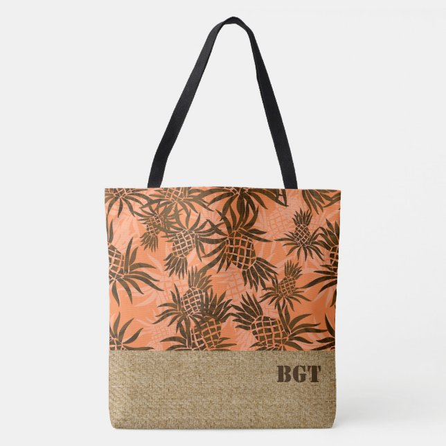 Pineapple Camo Monogram Hawaiian Beach Bag Tygkasse (Framsida)