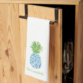 Pineapple Chinoiserie Blue White Preppy Anpassning Kökshandduk