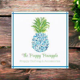 Pineapple Chinoiserie Blue White Preppy Fyrkantigt Visitkort