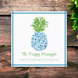 Pineapple Chinoiserie Blue White Preppy Fyrkantigt Visitkort