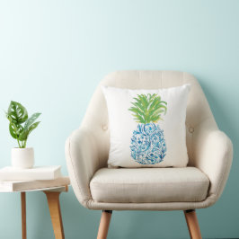 Pineapple Chinoiserie Blue White Preppy Kudde