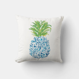 Pineapple Chinoiserie Blue White Preppy Kudde