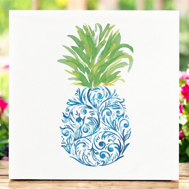 Pineapple Chinoiserie Blue White Preppy Pappersservett (Skapare uppladdad)