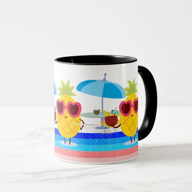 Pineapple Coconut Umbrella Summer Beach Vibes Art Mugg (Framsida höger)