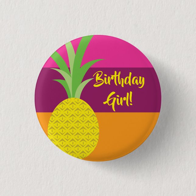 Pineapple Cute Sommar 1:a födelsedag Party Tema Knapp (Framsida)