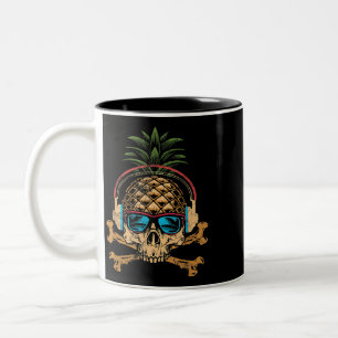 Pineapple DJ Skull Summer Vibes Gamer Hawaiian Sol Två-Tonad Mugg