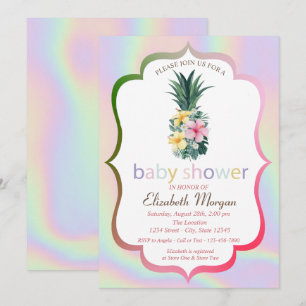 Pineapple Flowers Holografisk Bebis Shower Inbjudningar