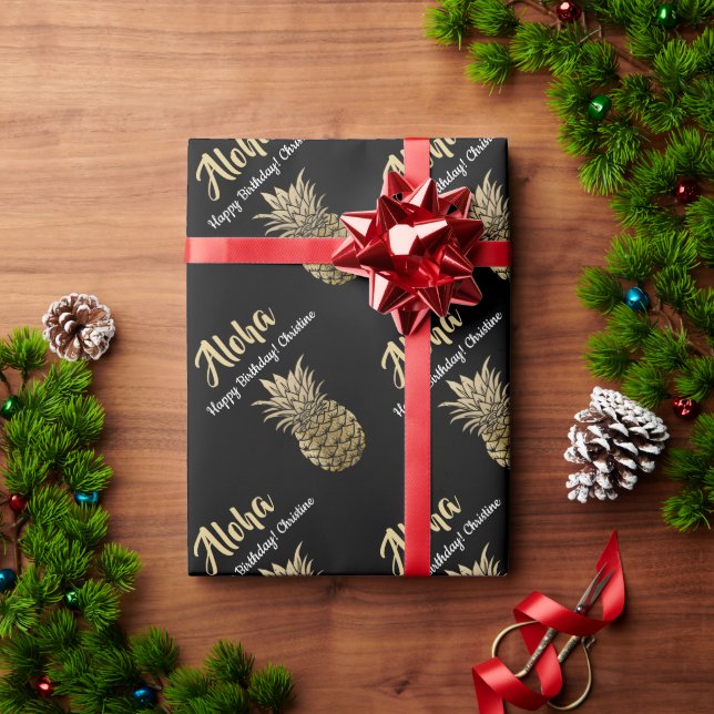 Pineapple-födelsedag i modern svart Tropical Guld Presentpapper (Julgåva)