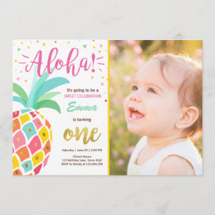 Pineapple födelsedagsinbjudan Tropical Luau Hawaii Inbjudningar