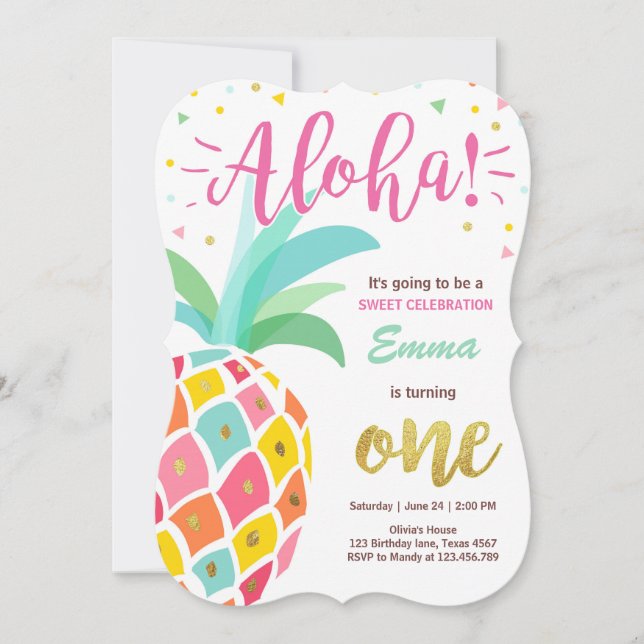 Pineapple födelsedagsinbjudan Tropical Luau Hawaii Inbjudningar (Framsida)
