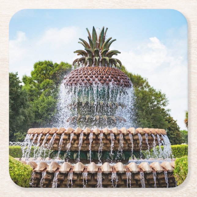 Pineapple Fountain in Charleston, SC Underlägg Papper Kvadrat (Framsidan)