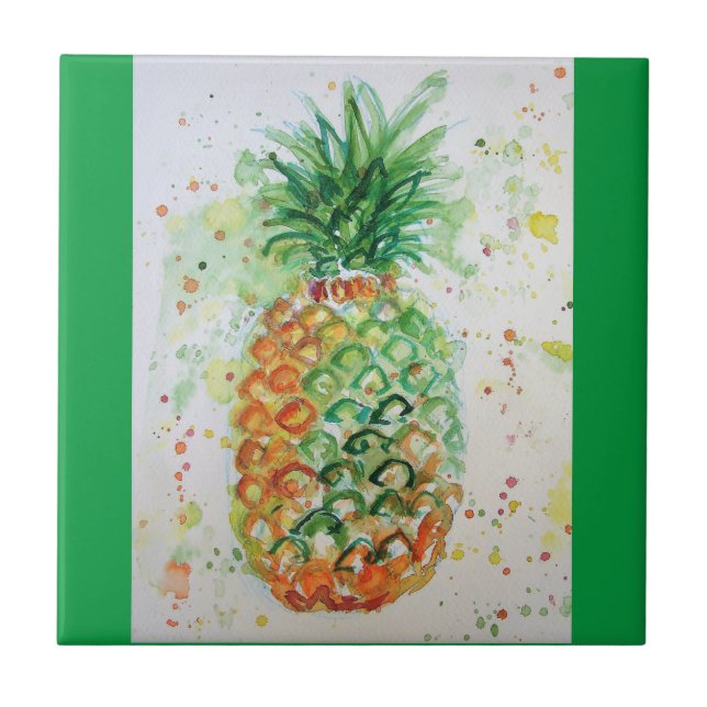 Pineapple Fruit Food Tropical Art Orange Lime Cute Kakelplatta (Framsidan)