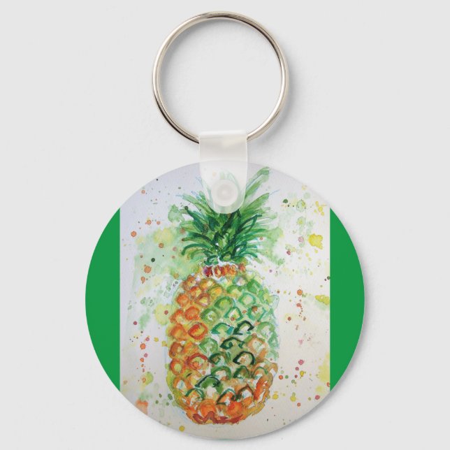 Pineapple Fruit Food Tropical Art Orange Lime Cute Nyckelring (Framsida)